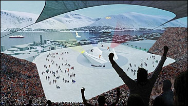 Winter Olympics 2018 in Tromso City. Illustration: 70N arkitektur as / Rambøll Mapping AS